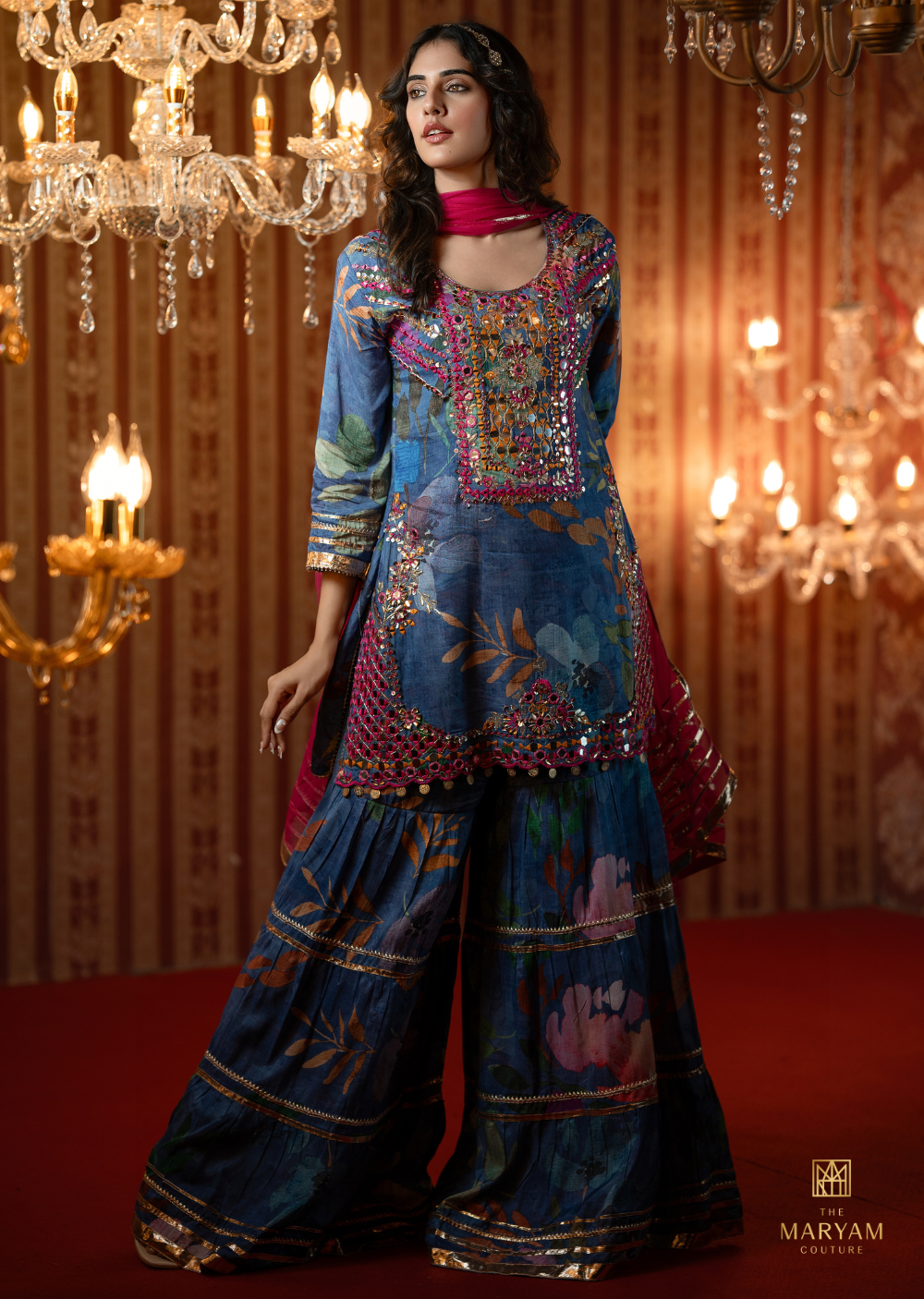 Blue Crepe Gharara Set