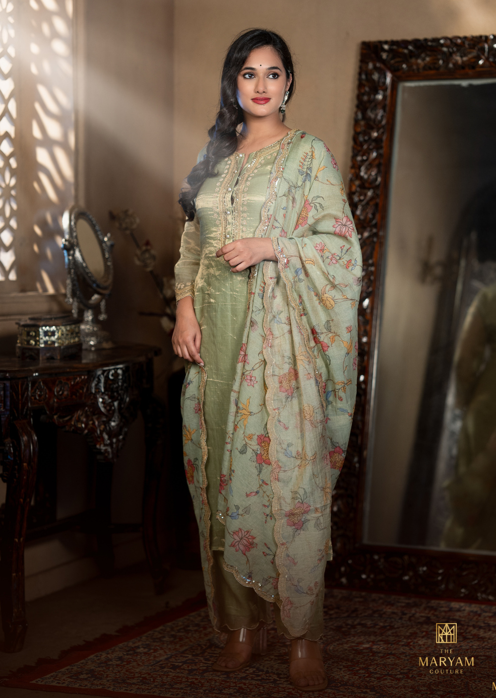 Green Tissue Silk Salwar Suit