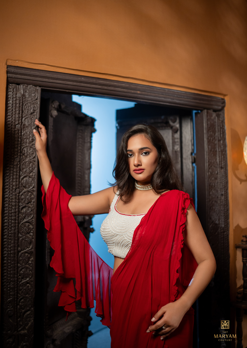 Red and White Ready to Wear Saree