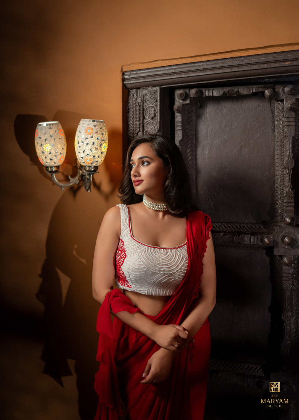 Red and White Ready to Wear Saree