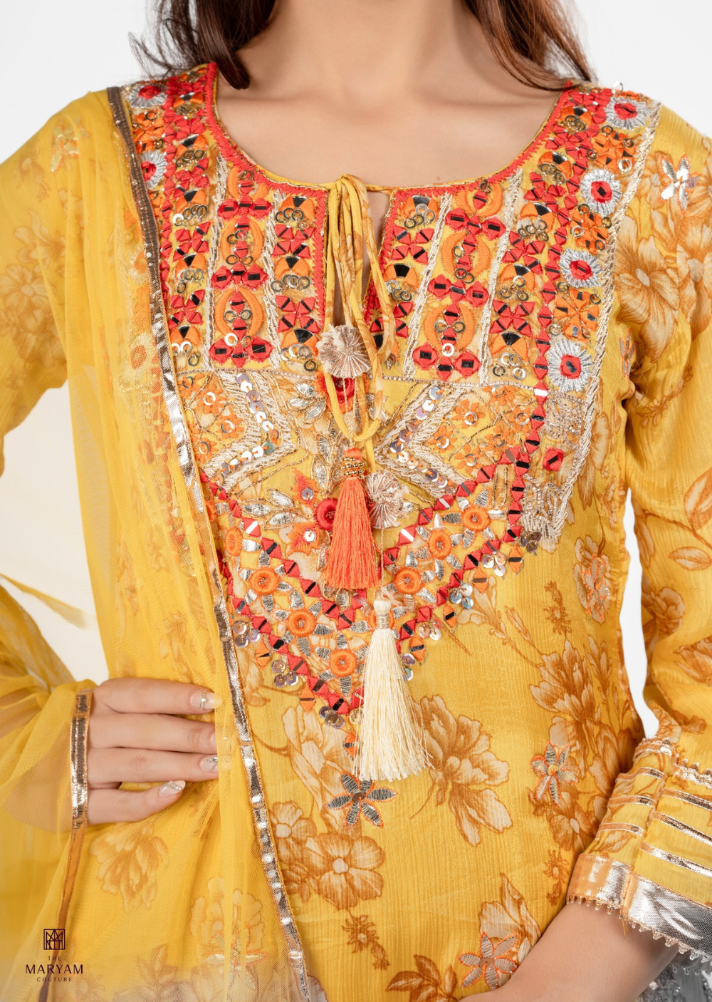 Yellow Crepe Gharara Set