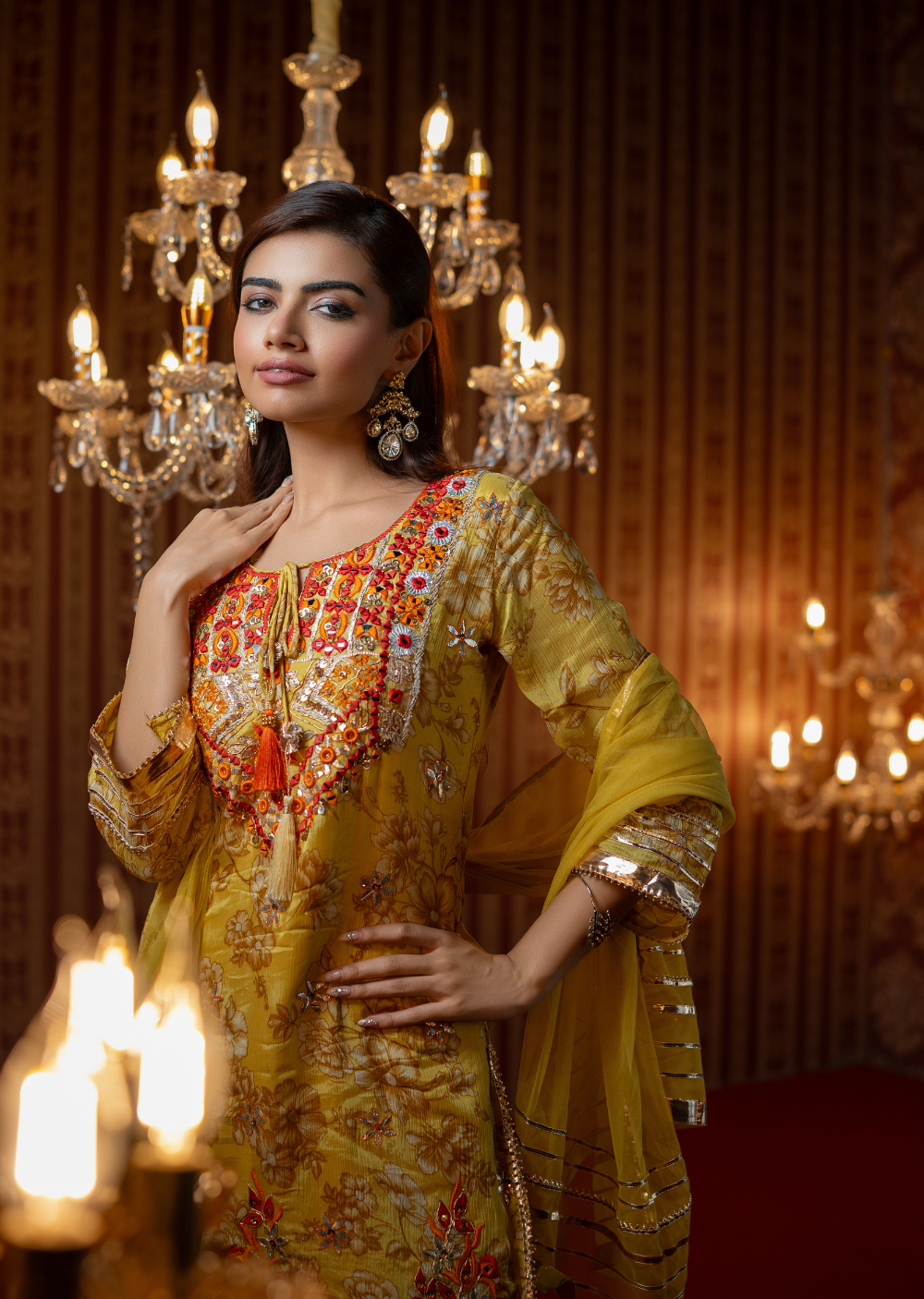 Yellow Crepe Gharara Set