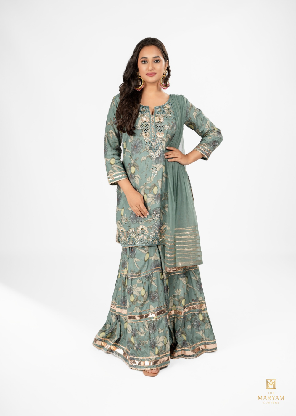 Teal Blue Crepe Gharara Set