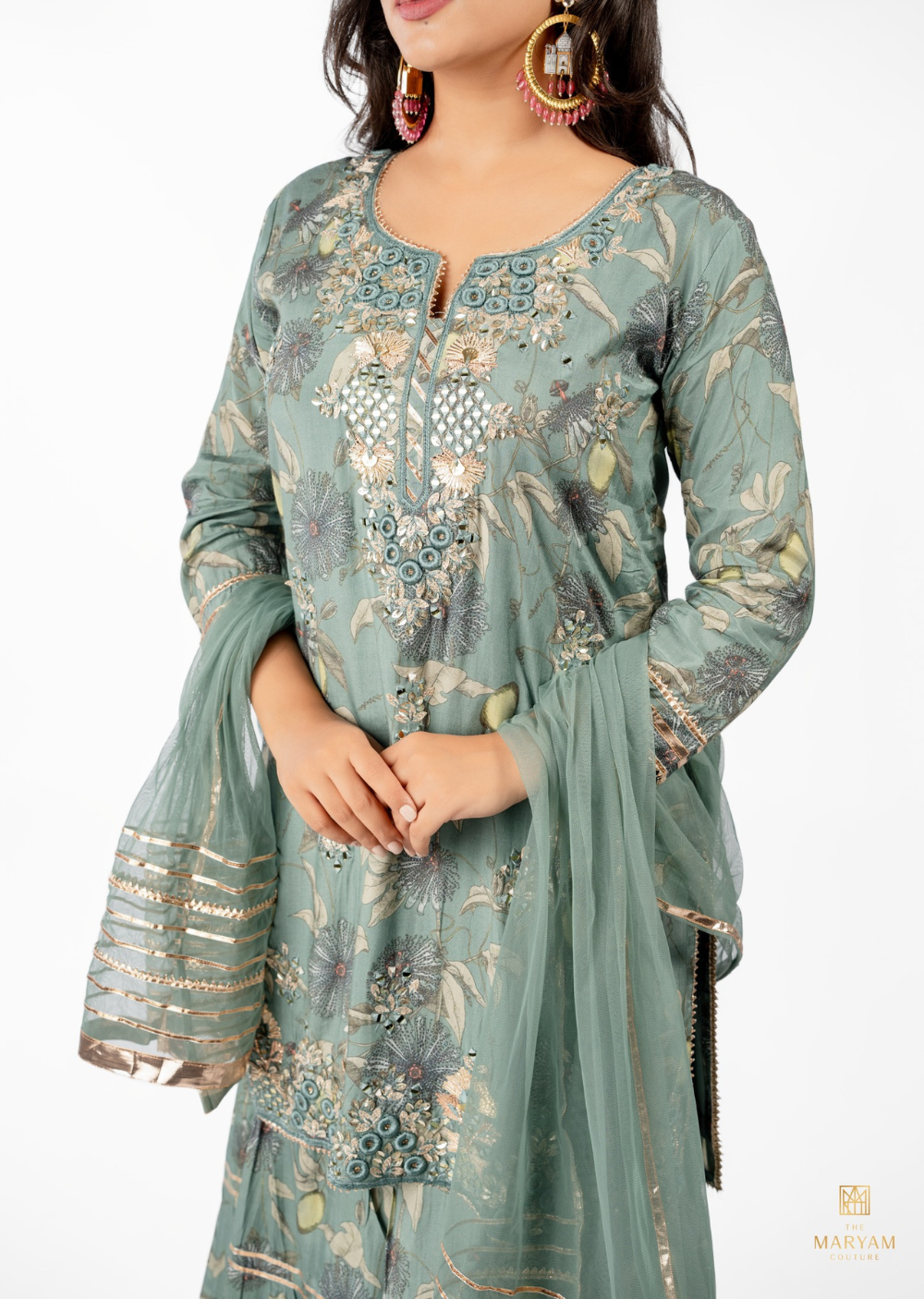 Teal Blue Crepe Gharara Set