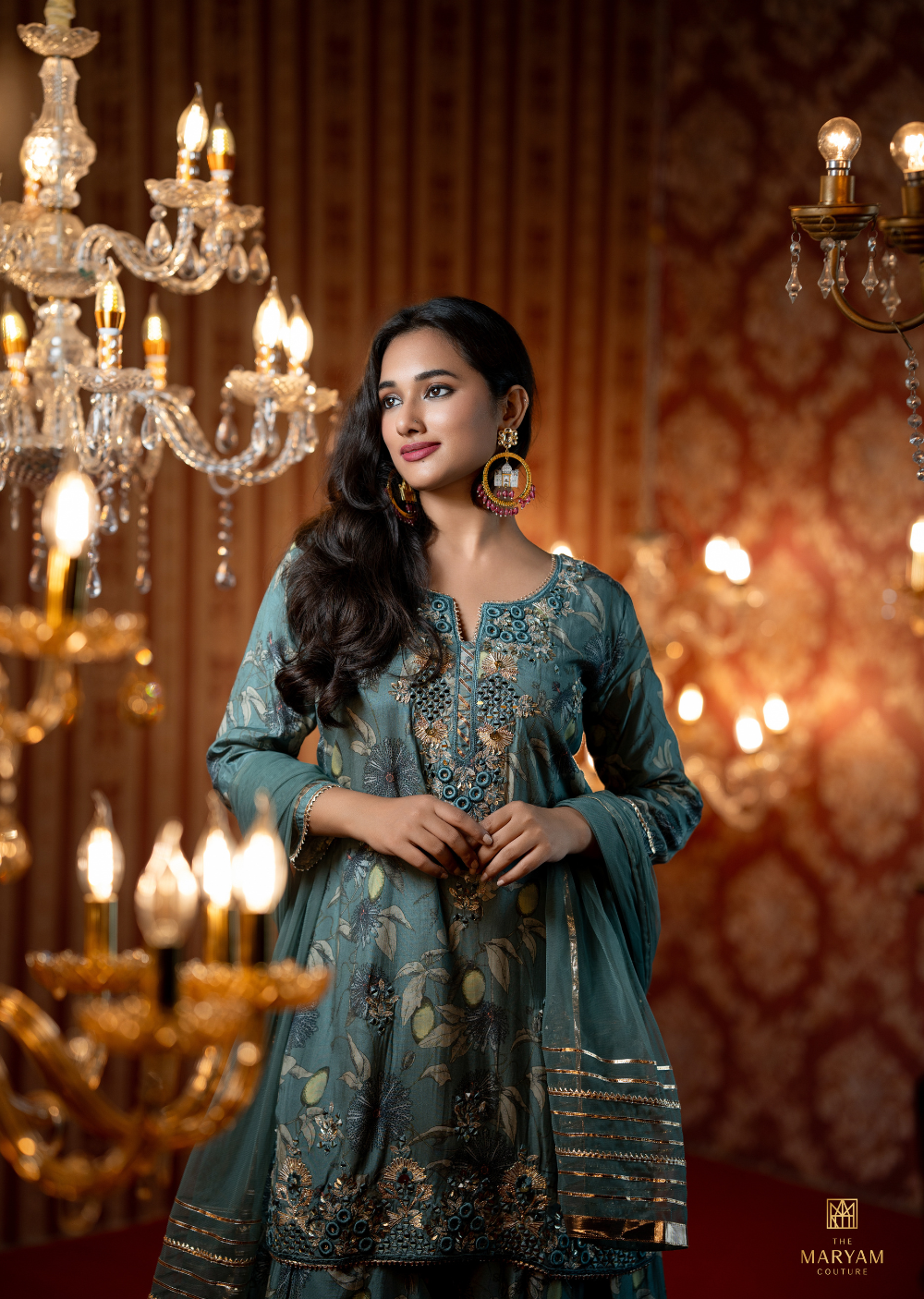 Teal Blue Crepe Gharara Set