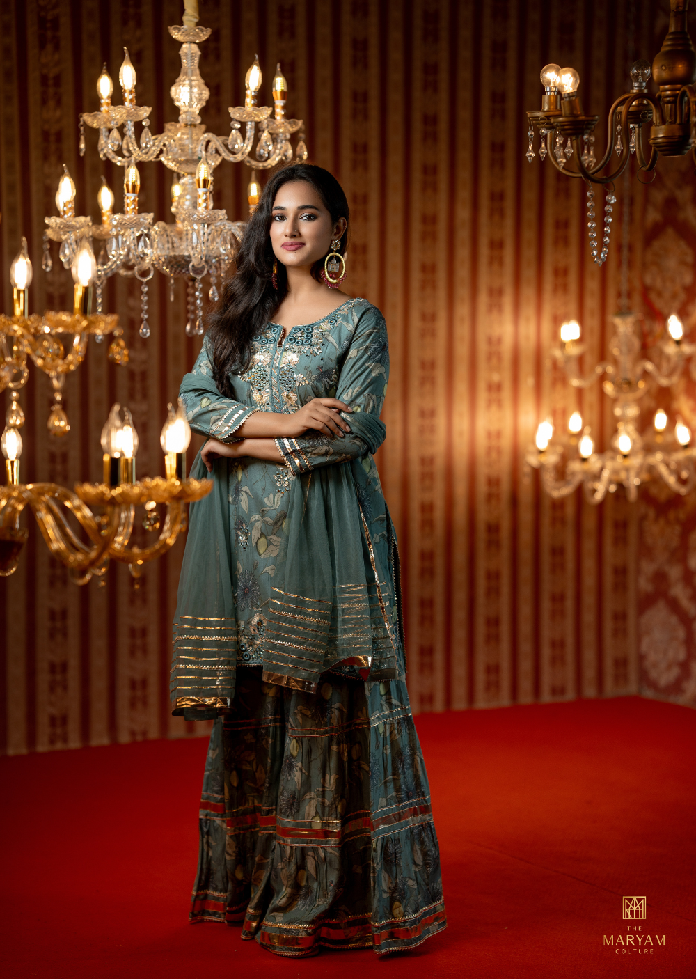 Teal Blue Crepe Gharara Set