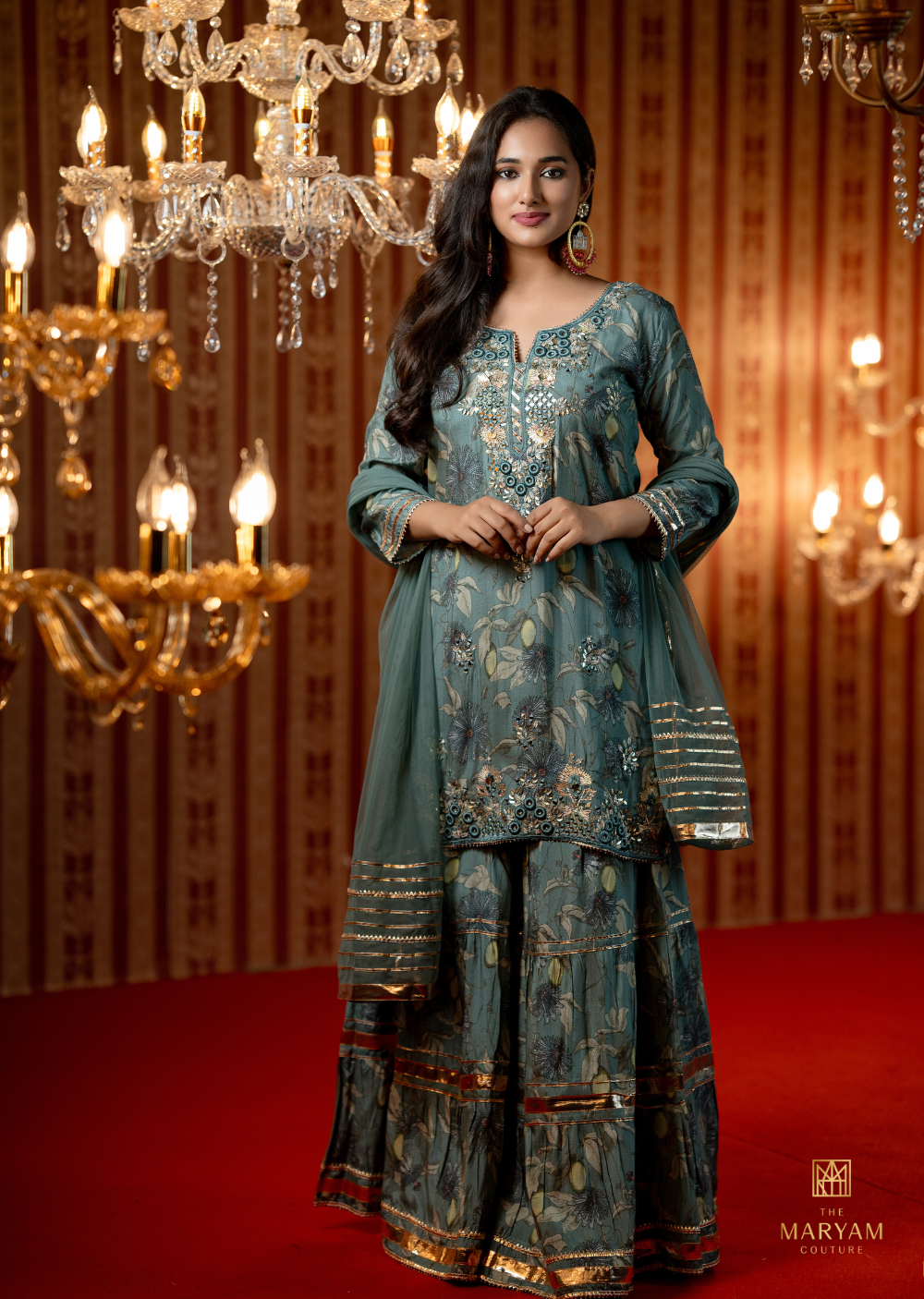 Teal Blue Crepe Gharara Set