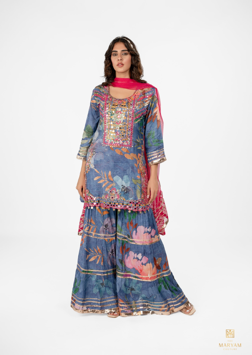 Blue Crepe Gharara Set