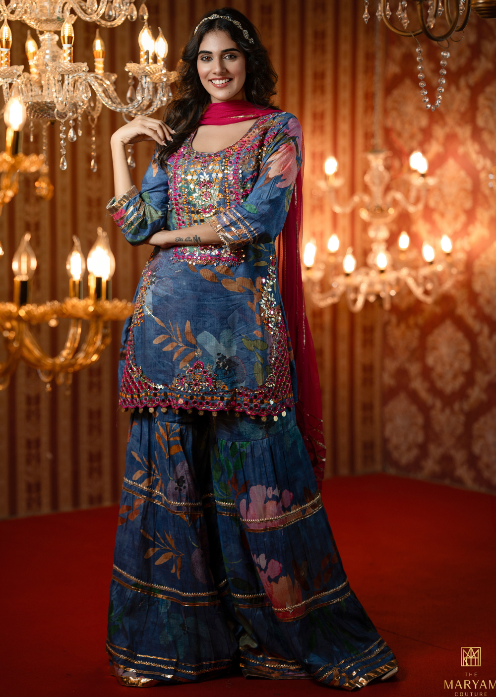 Blue Crepe Gharara Set