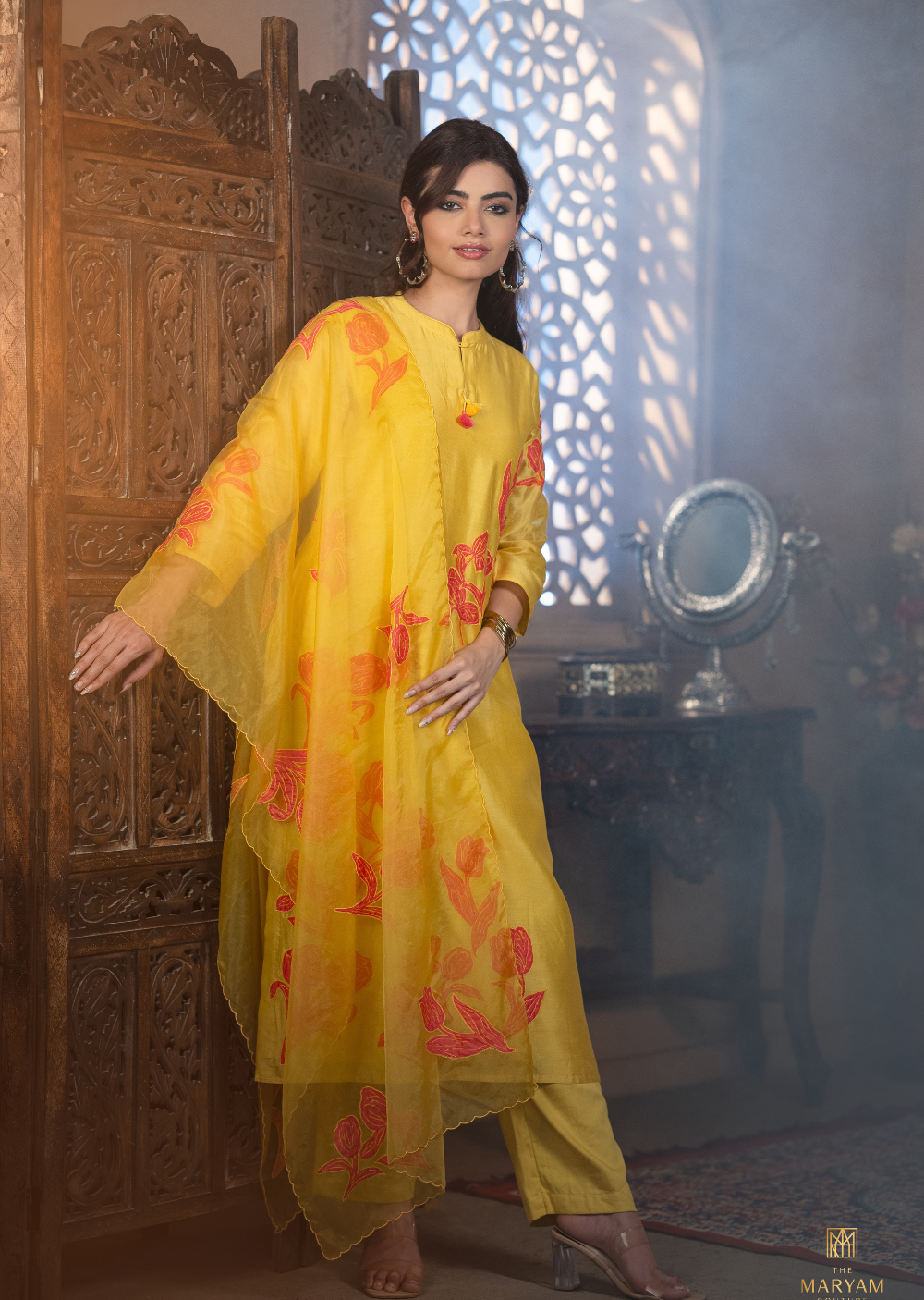 Yellow and Pink Silk Salwar Suit