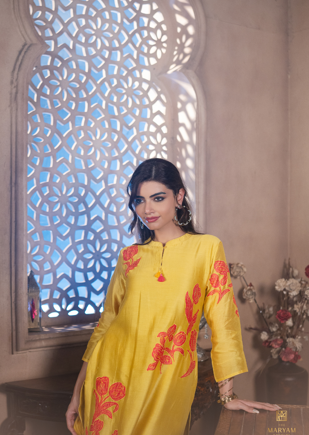 Yellow and Pink Silk Salwar Suit