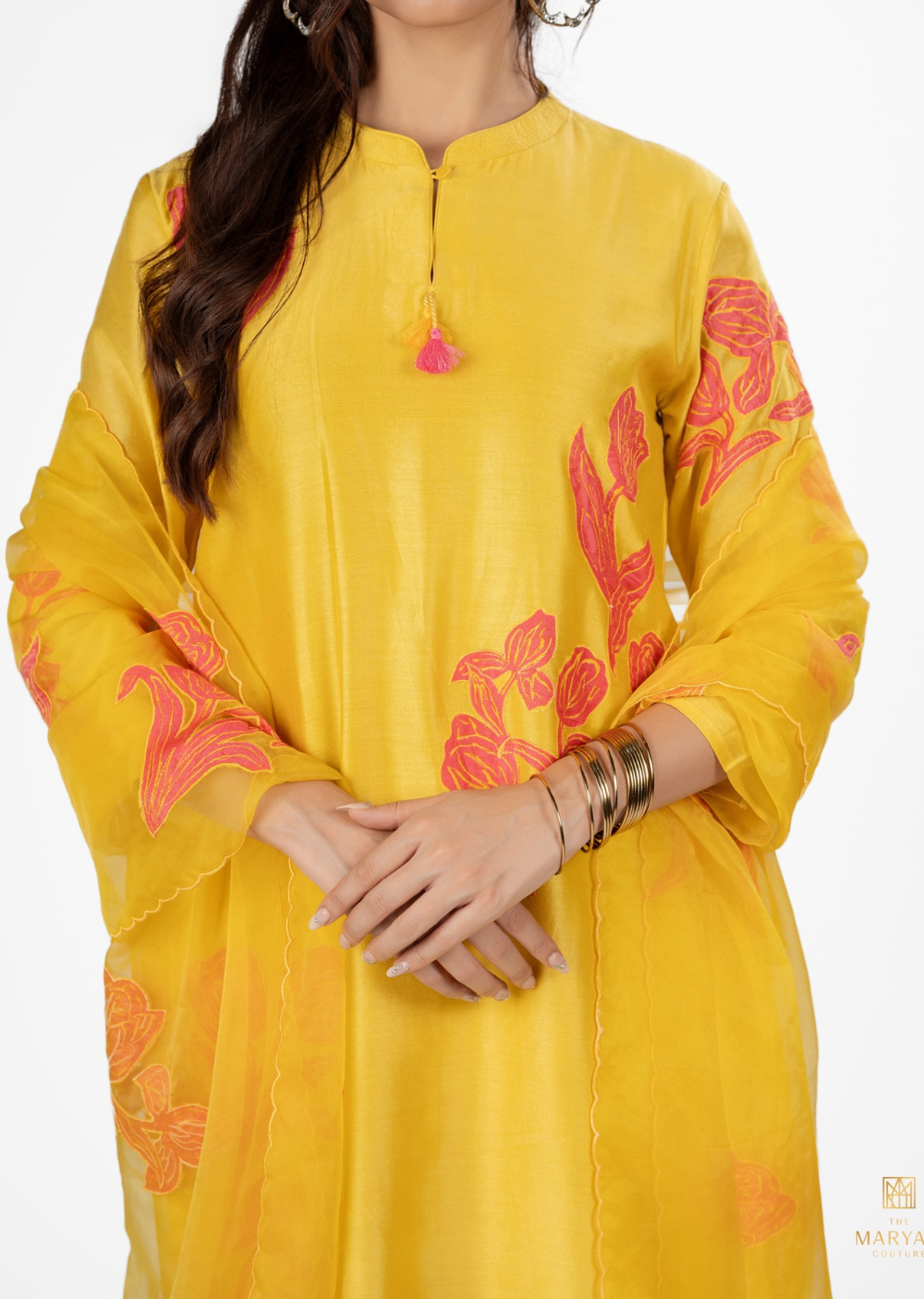 Yellow and Pink Silk Salwar Suit