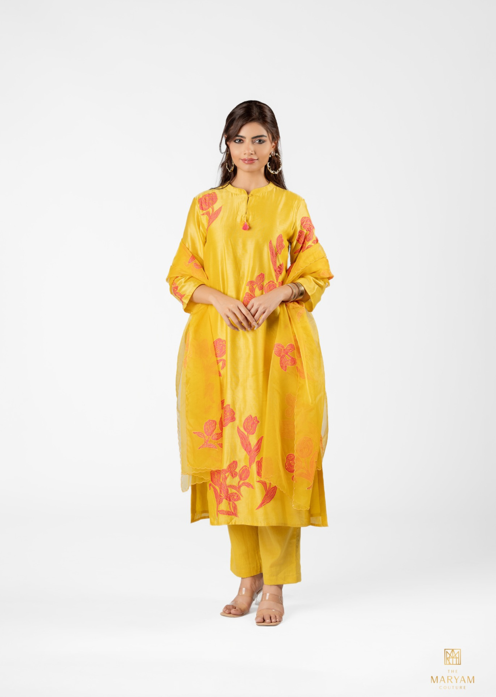 Yellow and Pink Silk Salwar Suit