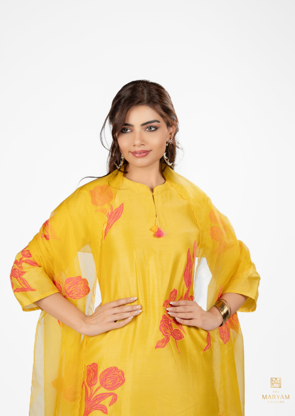 Yellow and Pink Silk Salwar Suit