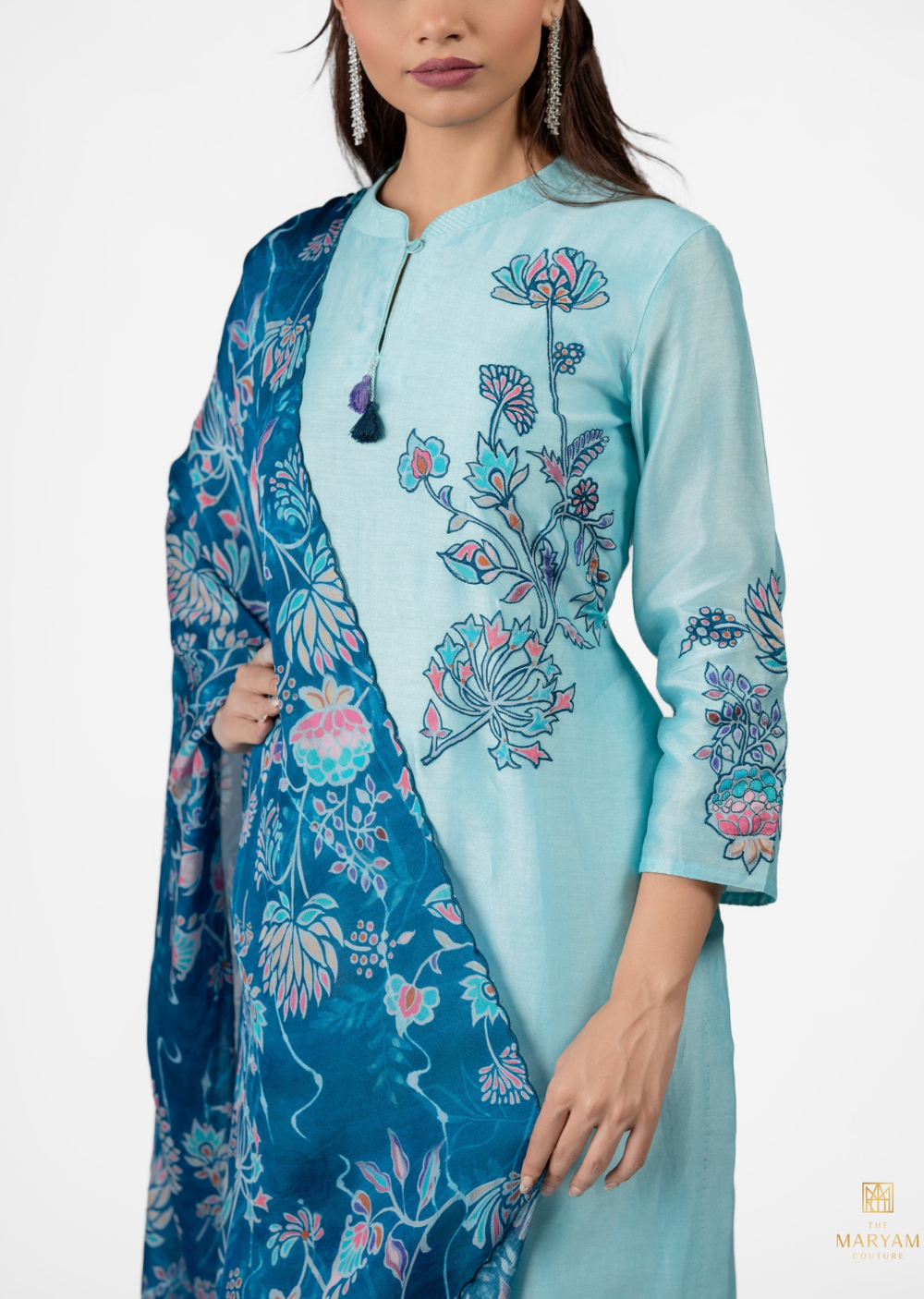 Sky Blue Chander Silk Salwar Suit