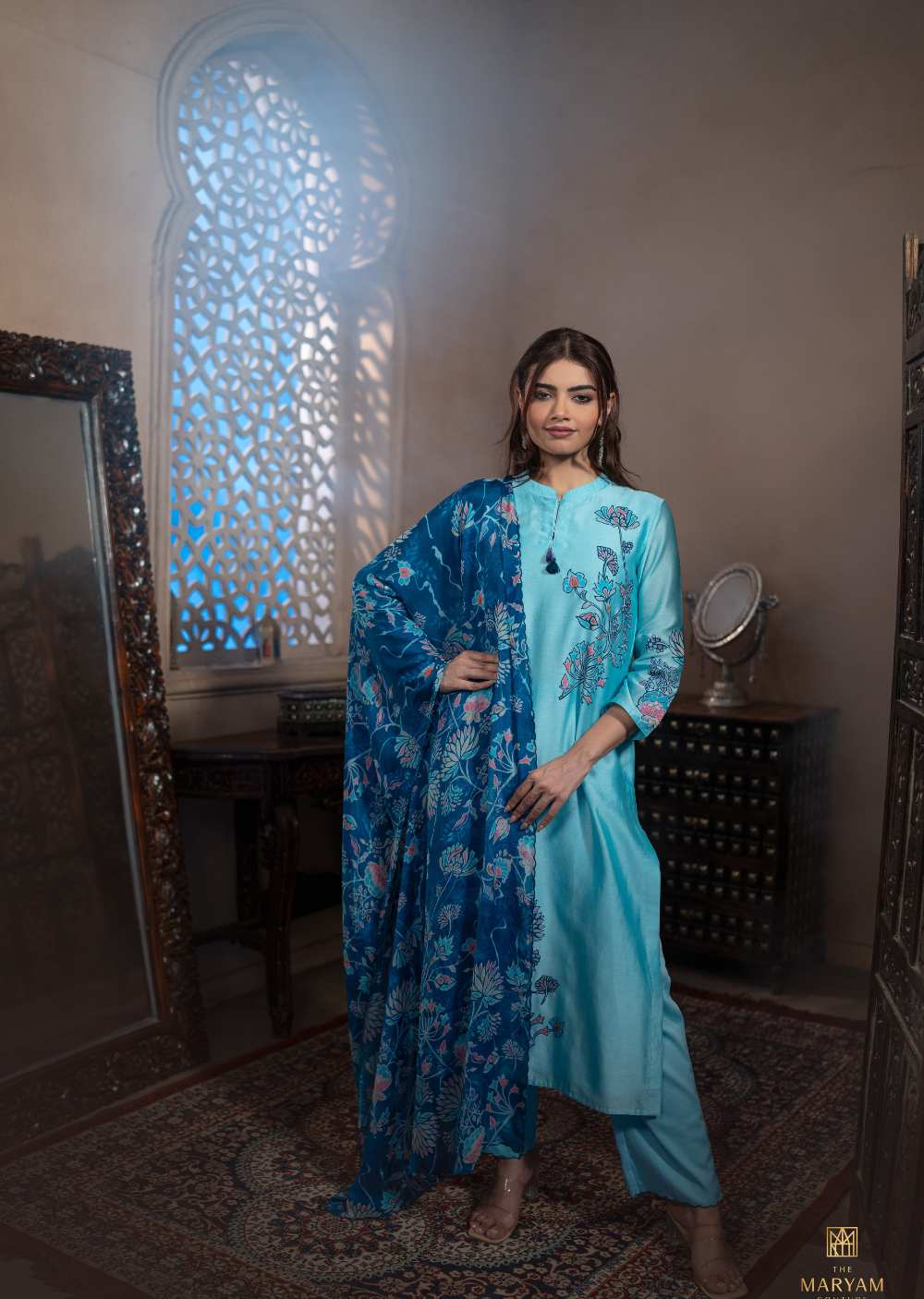 Sky Blue Chander Silk Salwar Suit