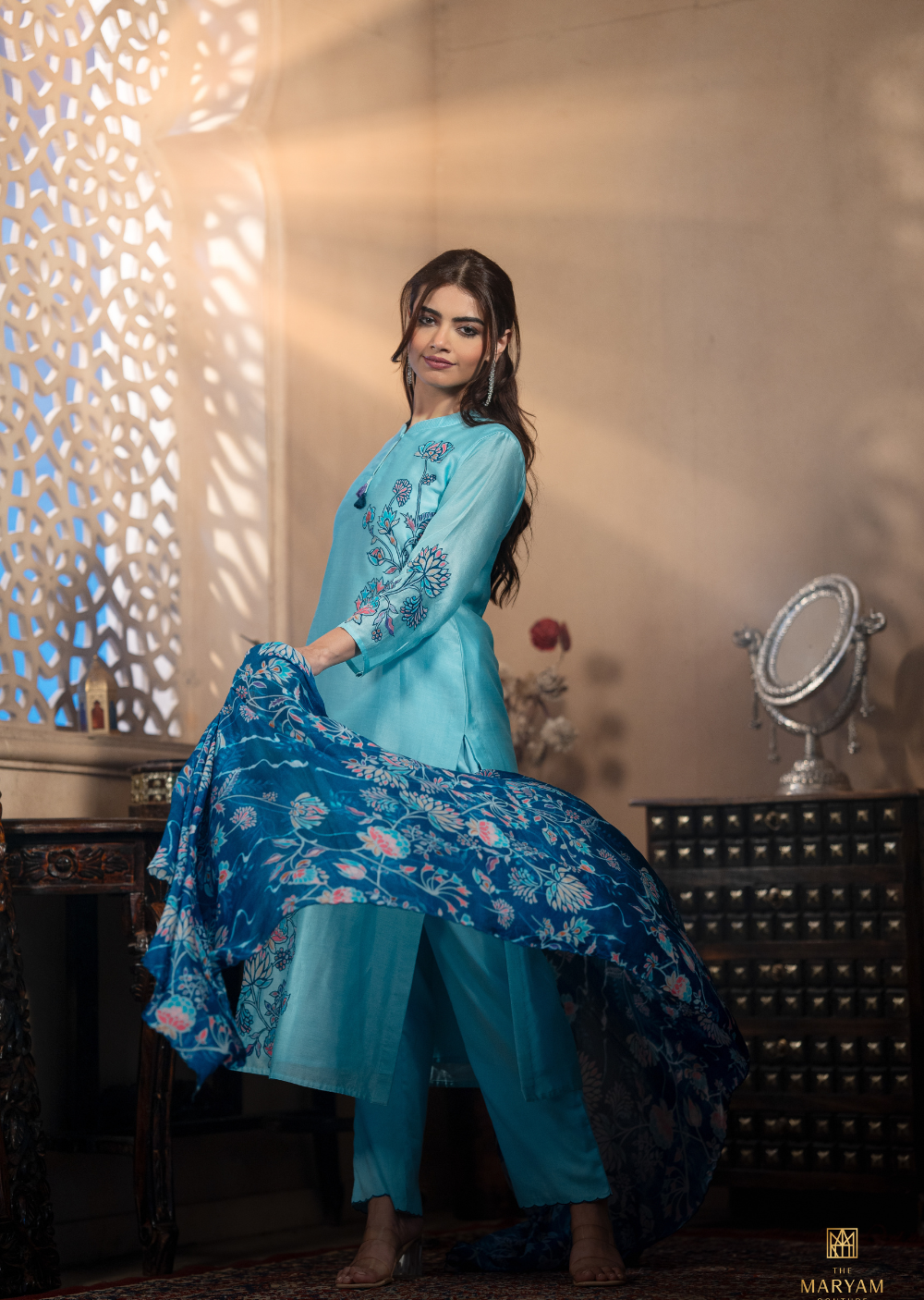 Sky Blue Chander Silk Salwar Suit