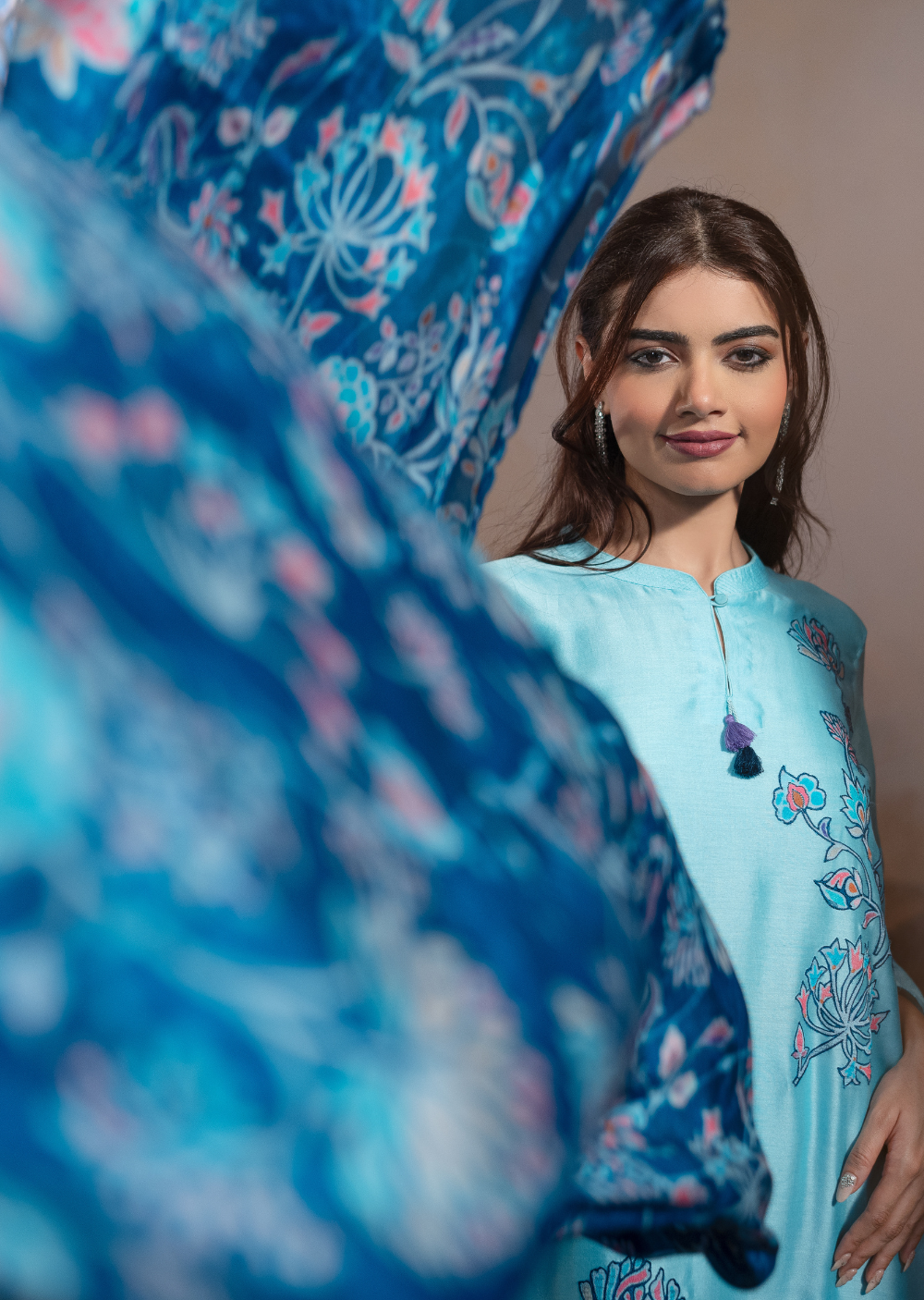 Sky Blue Chander Silk Salwar Suit