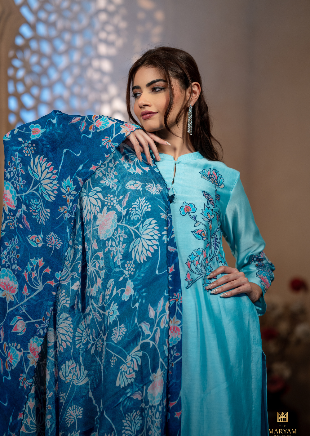 Sky Blue Chander Silk Salwar Suit